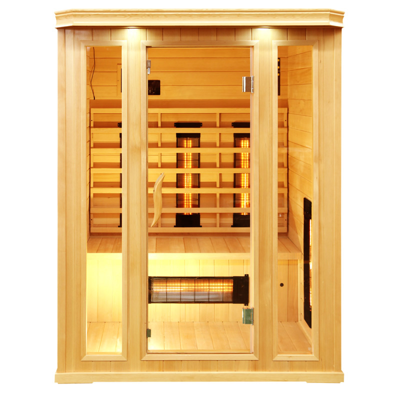 3 person dry sauna room with glass heater